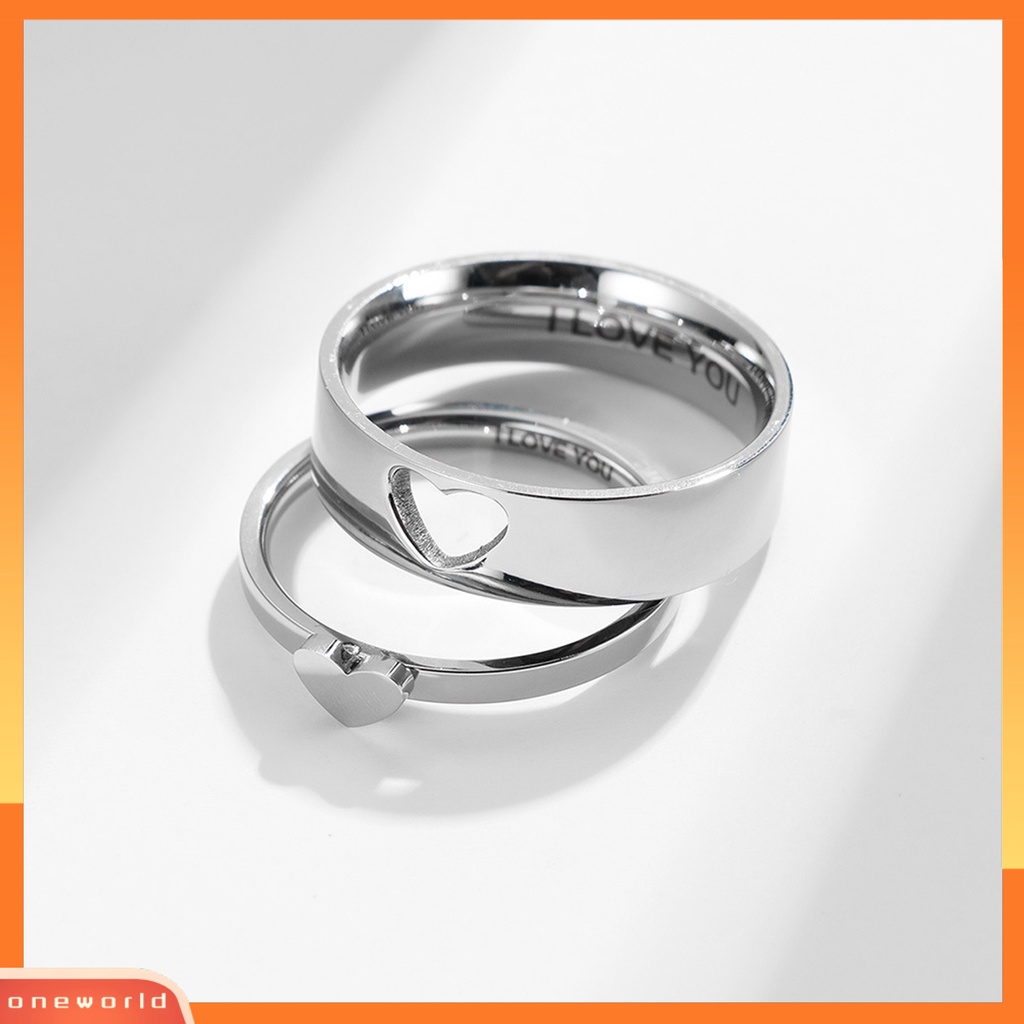 [EONE] 2pcs Cincin Jari Electroplating Bright Luster Hollowed Heart High Polished Pengerjaan Indah Berdandan Permukaan Halus Yang Sesuai Dengan Hati Janji Cincin Perhiasan Aksesoris