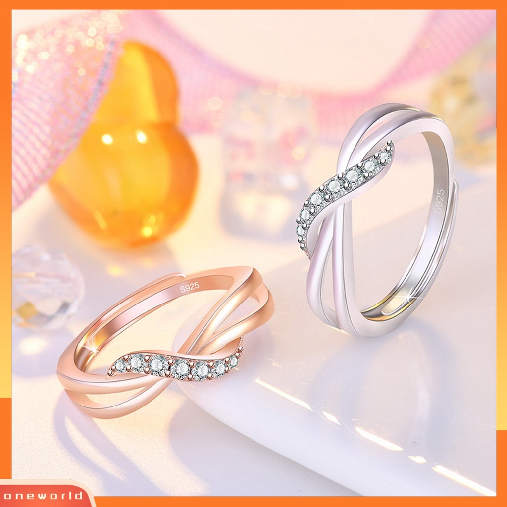 [EONE] Cincin Tunangan Desain Bukaan Dapat Disesuaikan Wanita Garis Gelombang Berlian Imitasi Dekorasi Pernikahan Cincin Perhiasan Aksesoris