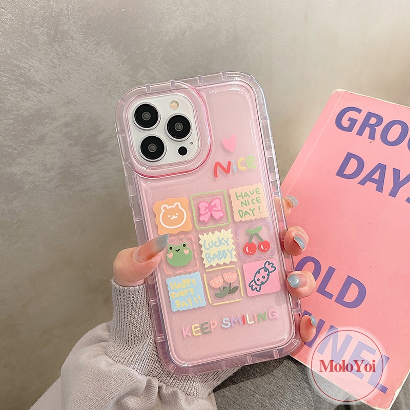 Ins Cherry Candy Kartun Hewan Lucu Beruang Katak Case Kompatibel Untuk IPhone 7Plus XR 11 14 13 12 Pro MAX 6 6S Plus X XS MAX Kawaii Phone Case Shell Lembut Tpu Shockproof Airbag Cover