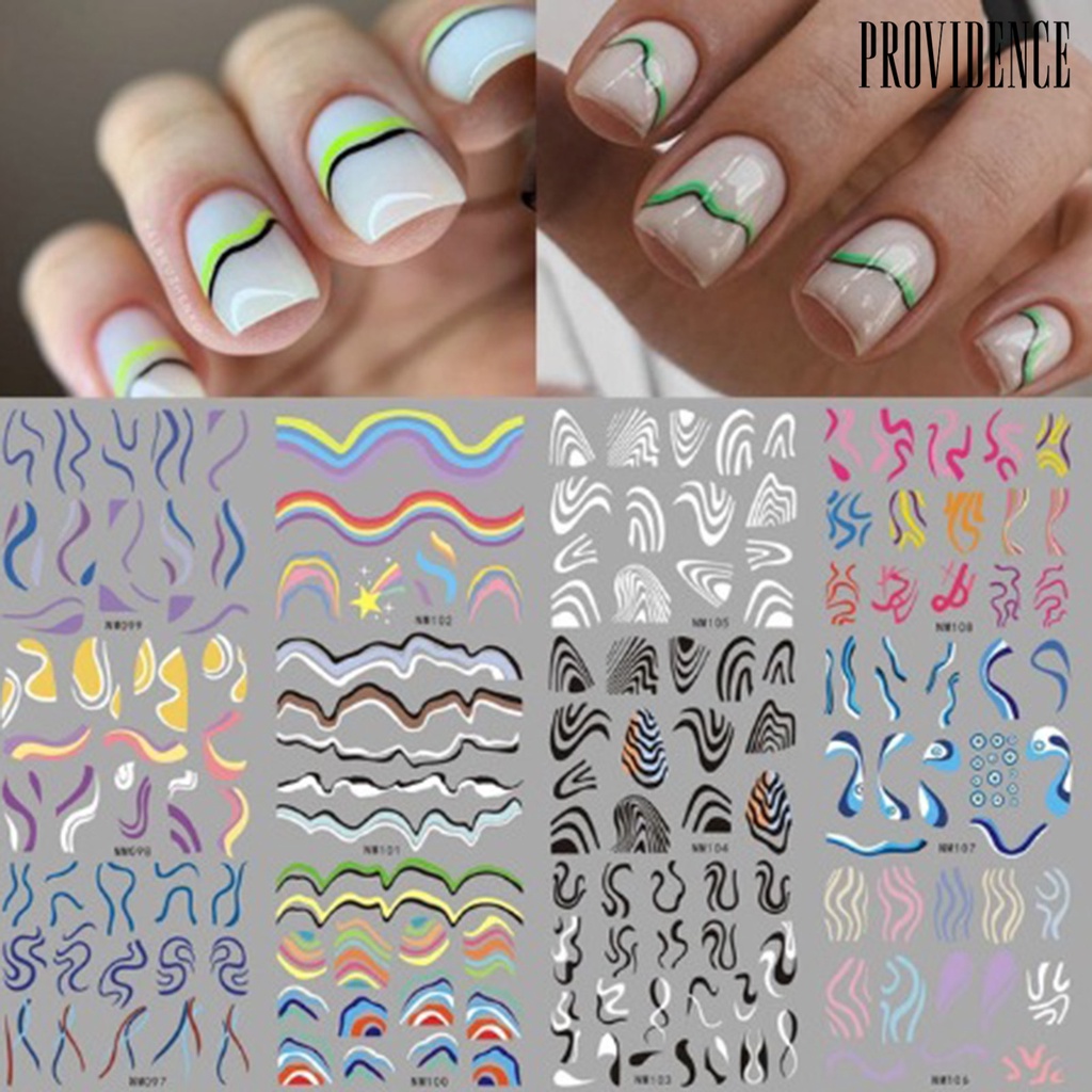 Providence 12Pcs Nail Art Stiker Garis Bening Perekat Diri Tidak Luntur Hias Warna-Warni Jantung Perancis Transfer Air Nail Slider Stiker Salon Kuku Pasokan