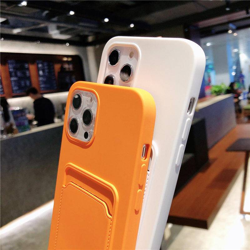 Tas Kartu Cover Shockproof Silikon Lembut Warna Permen Casing Ponsel Untuk iPhone X XS MAX Xr7 8 Plus SE 2022 2020