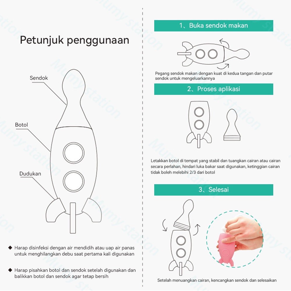 Mumystation Marcus Botol Sendok Makan Bayi Mpasi Baby Feeder Sendok Botol Bayi Silikon Anti Tumpah