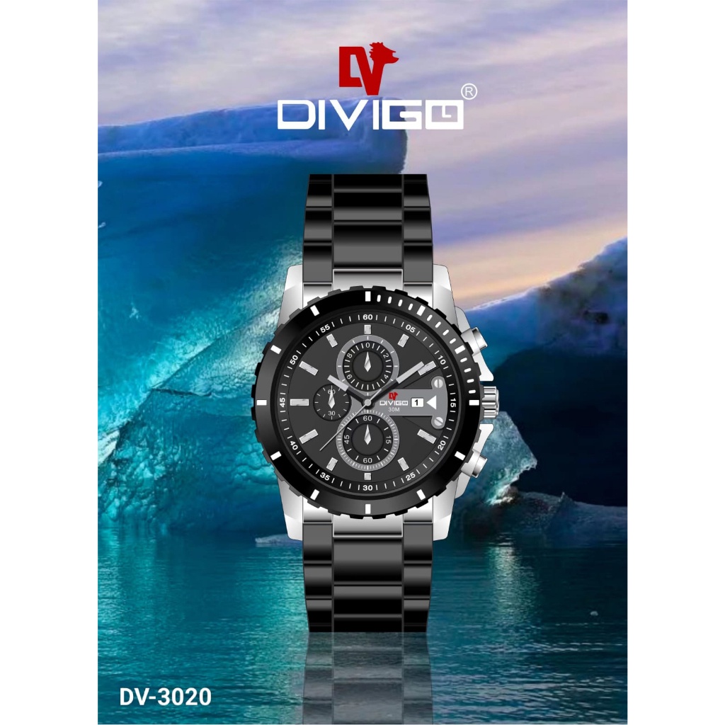 [B] Jam tangan Pria Divigo Dv-3020 Original ALL Solid Staintless Steel Tanggal Aktif