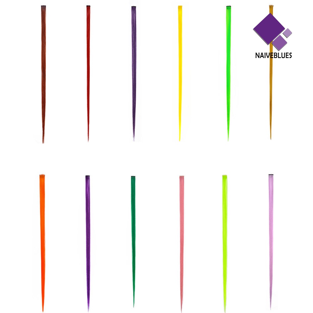 &lt; Naiveblues &gt; Rambut Sintetis Wanita Panjang Lurus Multi Warna Ekstensi Wig Pesta