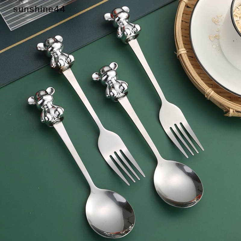 Sunshine 1Pc Stainless Steel Cutlery Spoon Fork Sendok Teh Kartun Beruang Peralatan Dapur ID