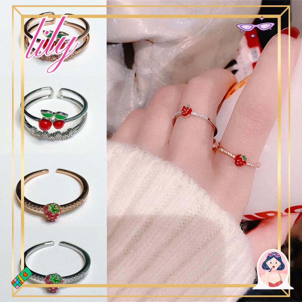 Lily Strawberry Cincin Indah Perhiasan Hadiah Untuk Wanita Pria Terbuka