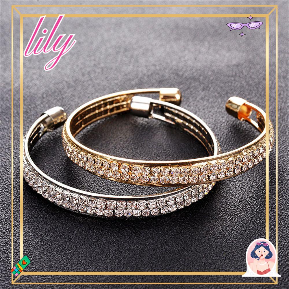 Lily Gelang Bangle Mewah Shiny Fashion Alloy Pembukaan Bangle