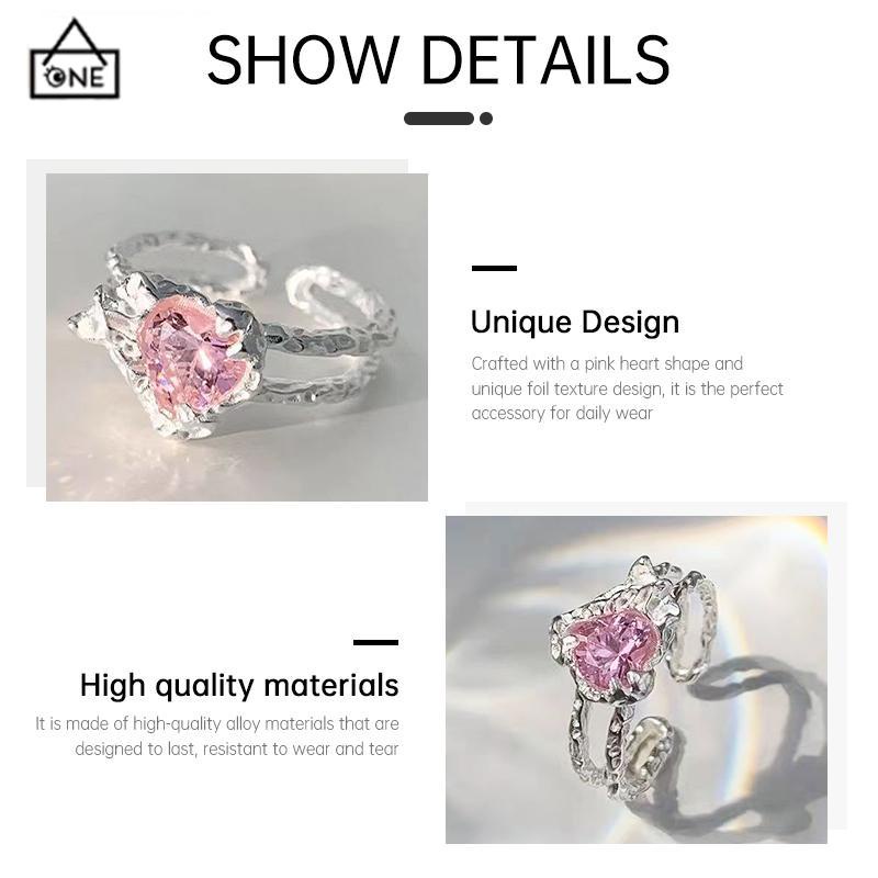 COD❤️Cincin Zirkonia Cinta Sejuk Manis Cincin ganda mode wanita Ukuran dapat disesuaikan-A.one