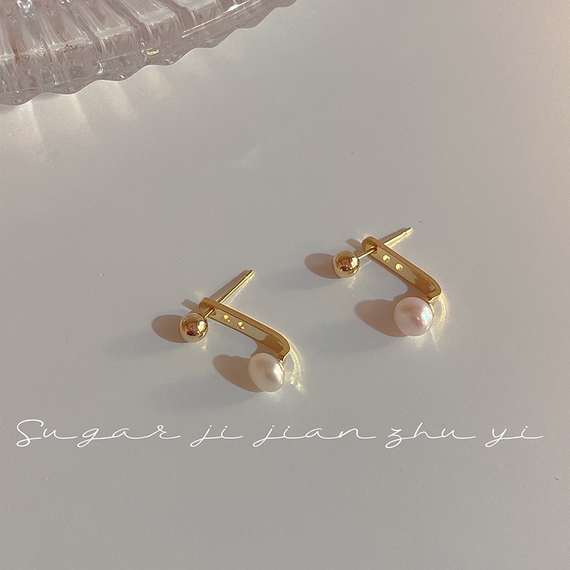 Ifyou Anting Mutiara Emas Aesthetic Stud Earring Untuk Wanita Retro Aksesoris Perhiasan