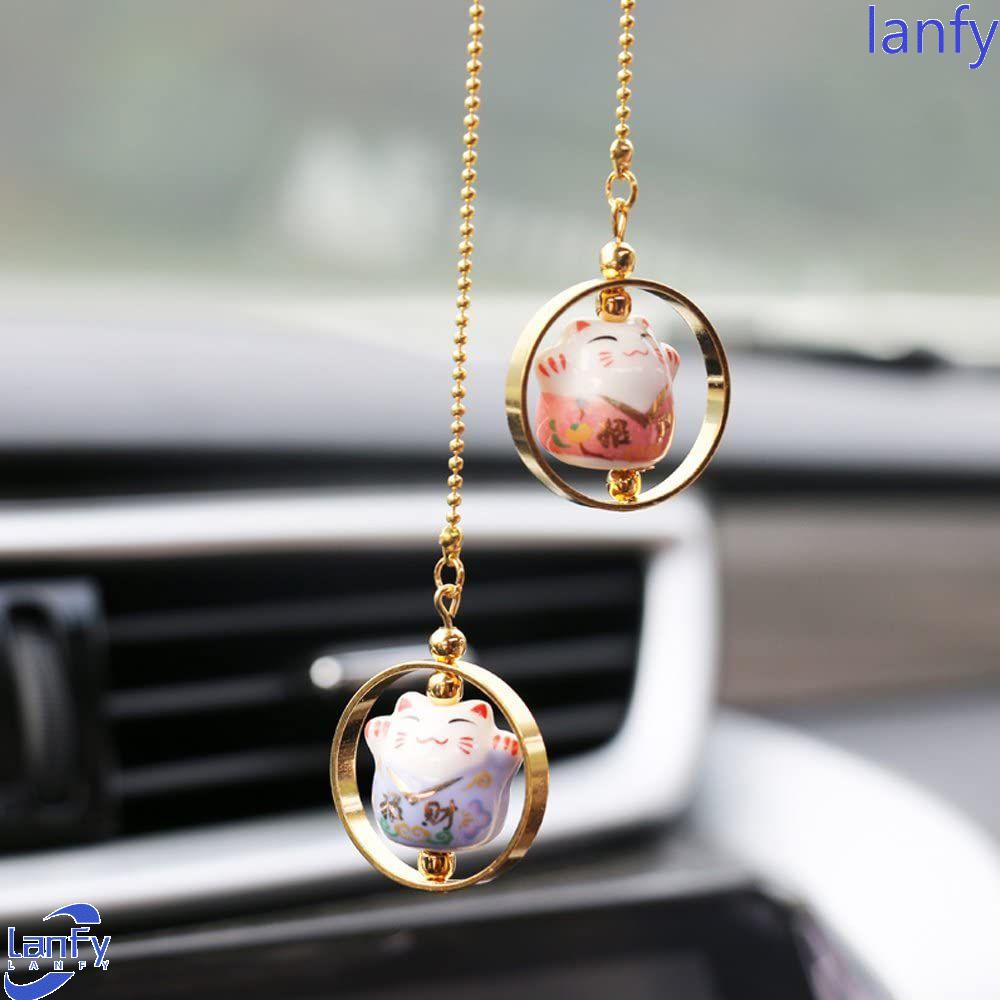 Lanfy Liontin Mobil Kucing Beruntung Lucu Kreatif Aksesoris Mobil Hiasan Gantung Lucky Cat Charm DIY Pernak Pernik Kucing Gantung Liontin