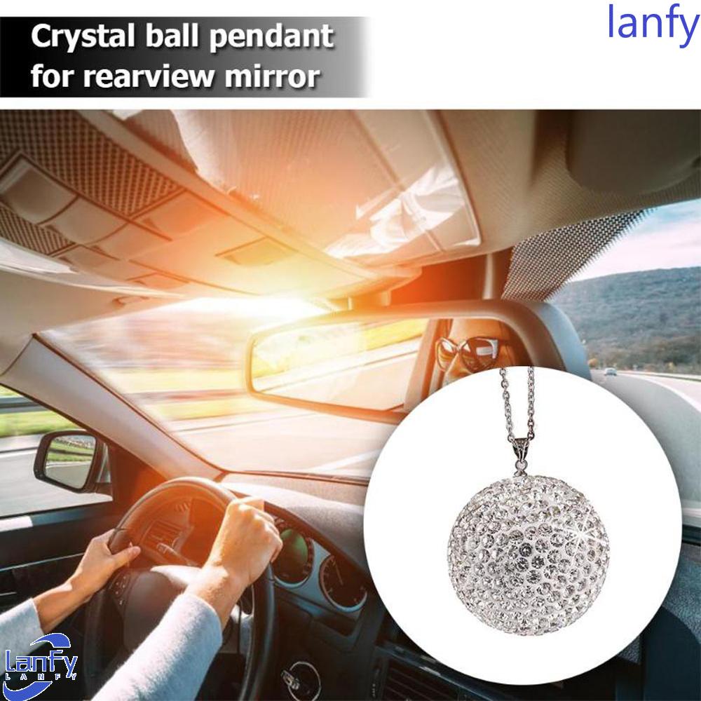 Lanfy Mobil Bola Kristal Liontin Aksesoris Mobil Rantai Logam Penuh Berlian Dekorasi Mobil Spion Bertatahkan Berlian