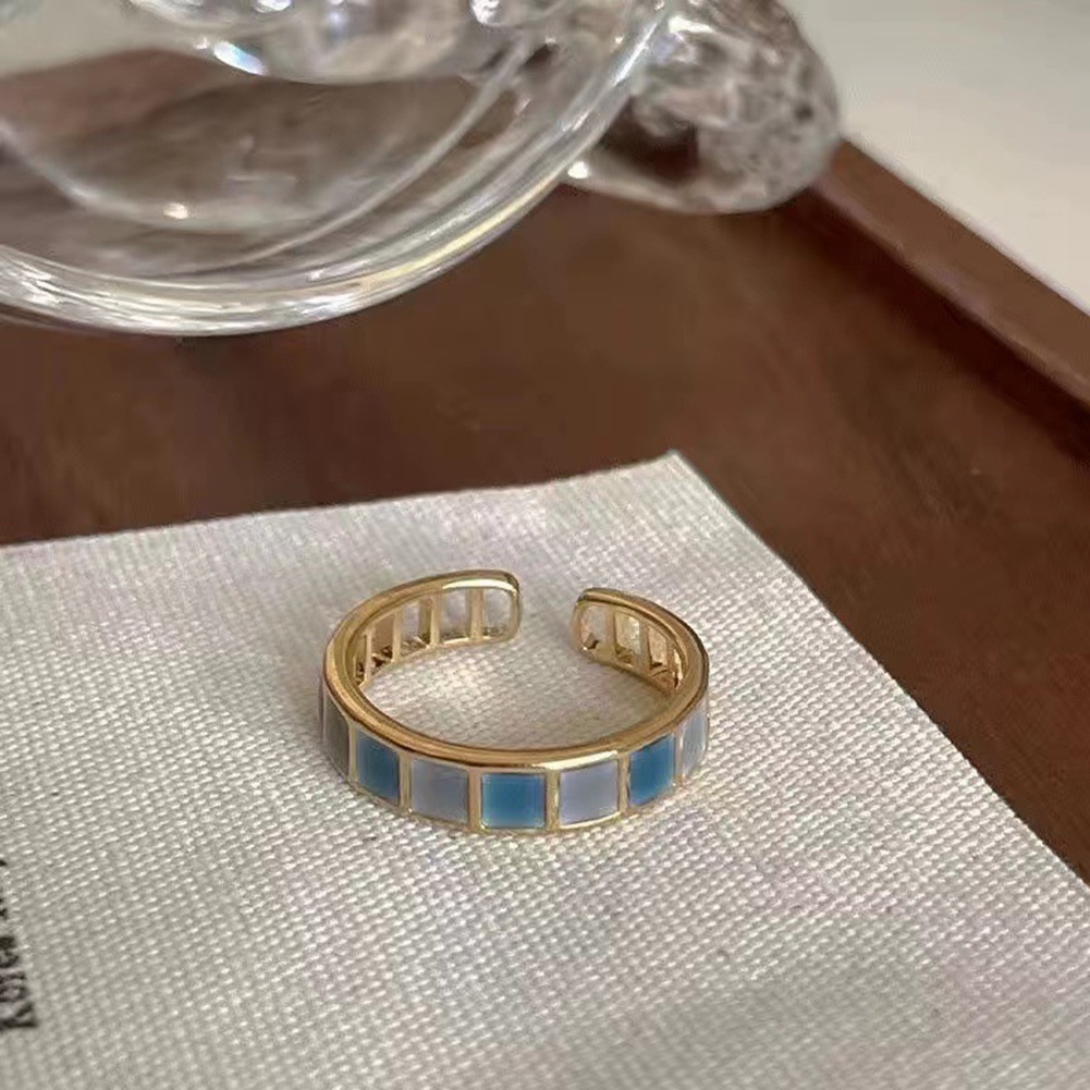 1pc Hijau Biru Vintage Geometris Wanita Cincin Jari Pembukaan Perhiasan Hadiah Untuk Wanita Elegan