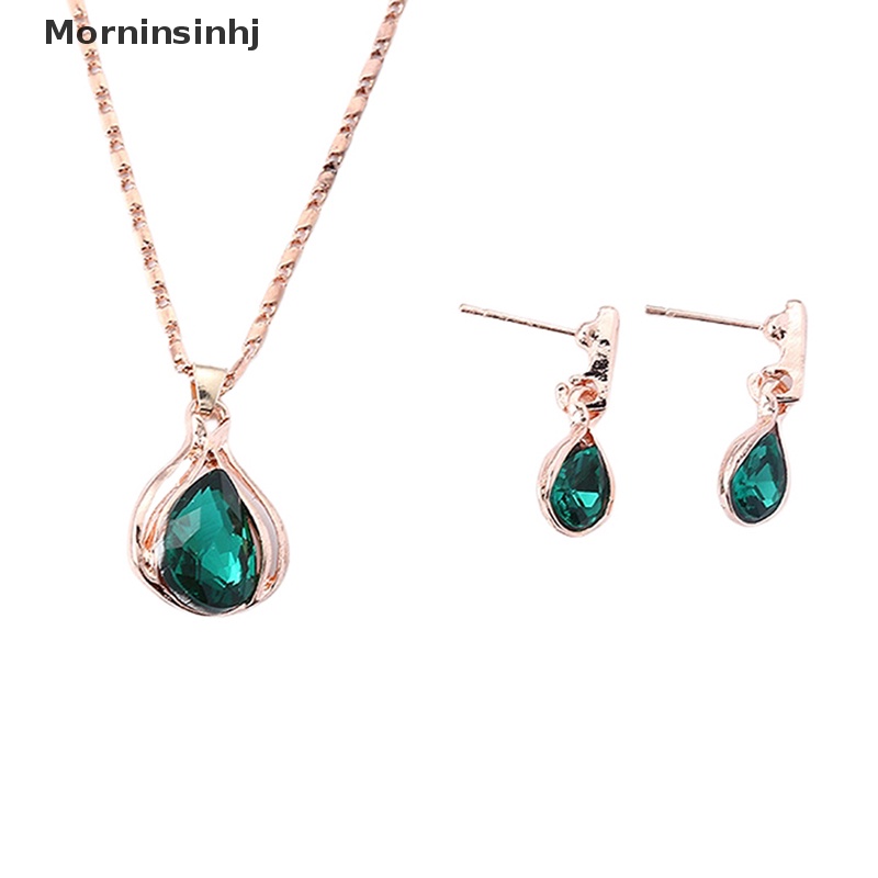 Mornin Fashion Eropa Dan Amerika Biru Zhihai Kreatif Geometris Pernikahan Anting Kalung Set Wanita Tetesan Air Set Perhiasan Hadiah id