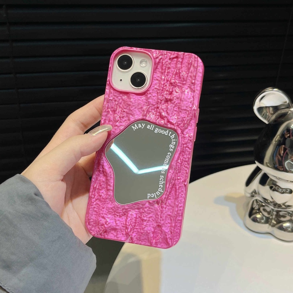 Case Cermin Warna Cream Untuk iPhone 14 Pro Max11 13 12 Pro Max14 Plus Batu Grain Hard Casing iPhone Shockproof Back Cover