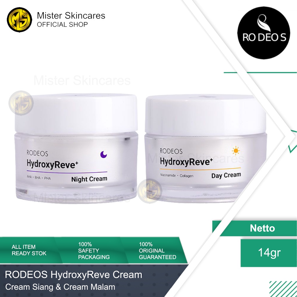 Rodeos HydroxyReve+ Day &amp; Night Cream - Paket Cream Muka untuk Kulit Cerah &amp; Bebas Jerawat