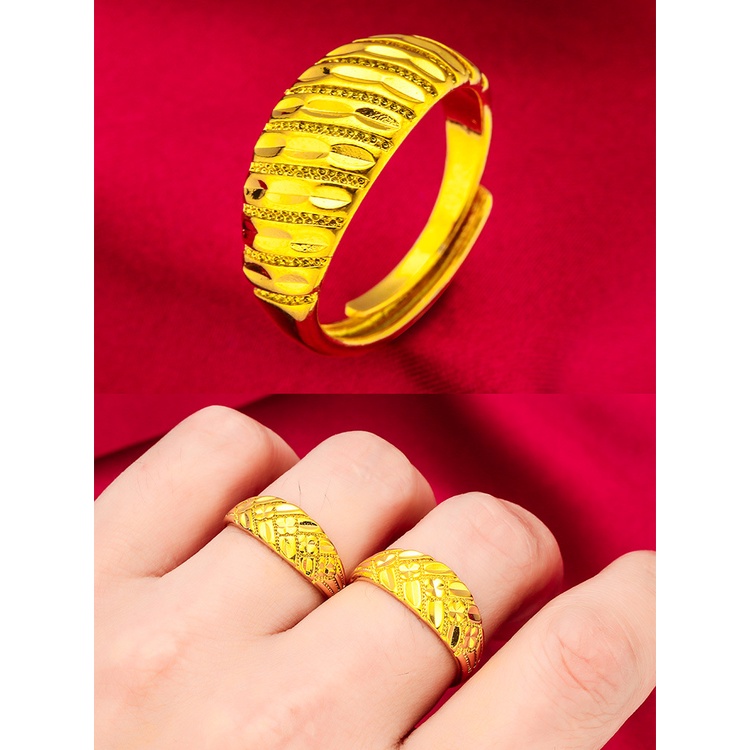 Goldkingdom Aksesoris Perhiasan Fashion Ready Stock Cincin Bergaris Pasangan Pria Dan Wanita Lapis Emas