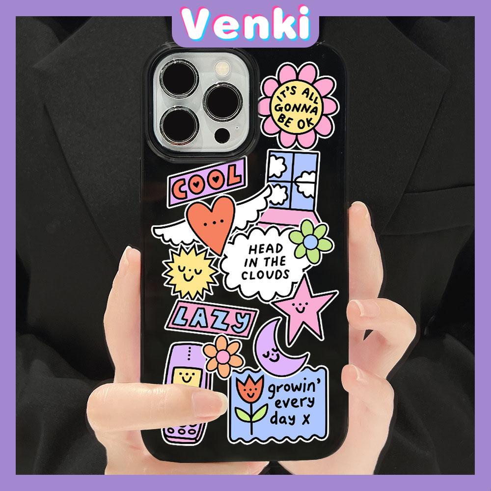 VENKI - For iPhone 11 iPhone Case Black Glossy TPU Soft Case Shockproof Protection Camera Cute Cartoon Compatible with iPhone 14 13 Pro max 12 Pro Max 11 xr xs max 7Plus 8Plus