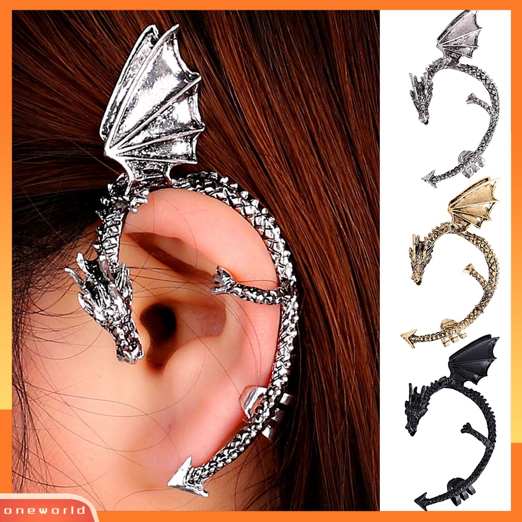 [EONE] 1pc Naga Berbentuk Telinga Manset Berlebihan Hip Hop Gothic Punk Non-Piercing Klip Bungkus Tulang Rawan Anting-Anting Aksesori Busana