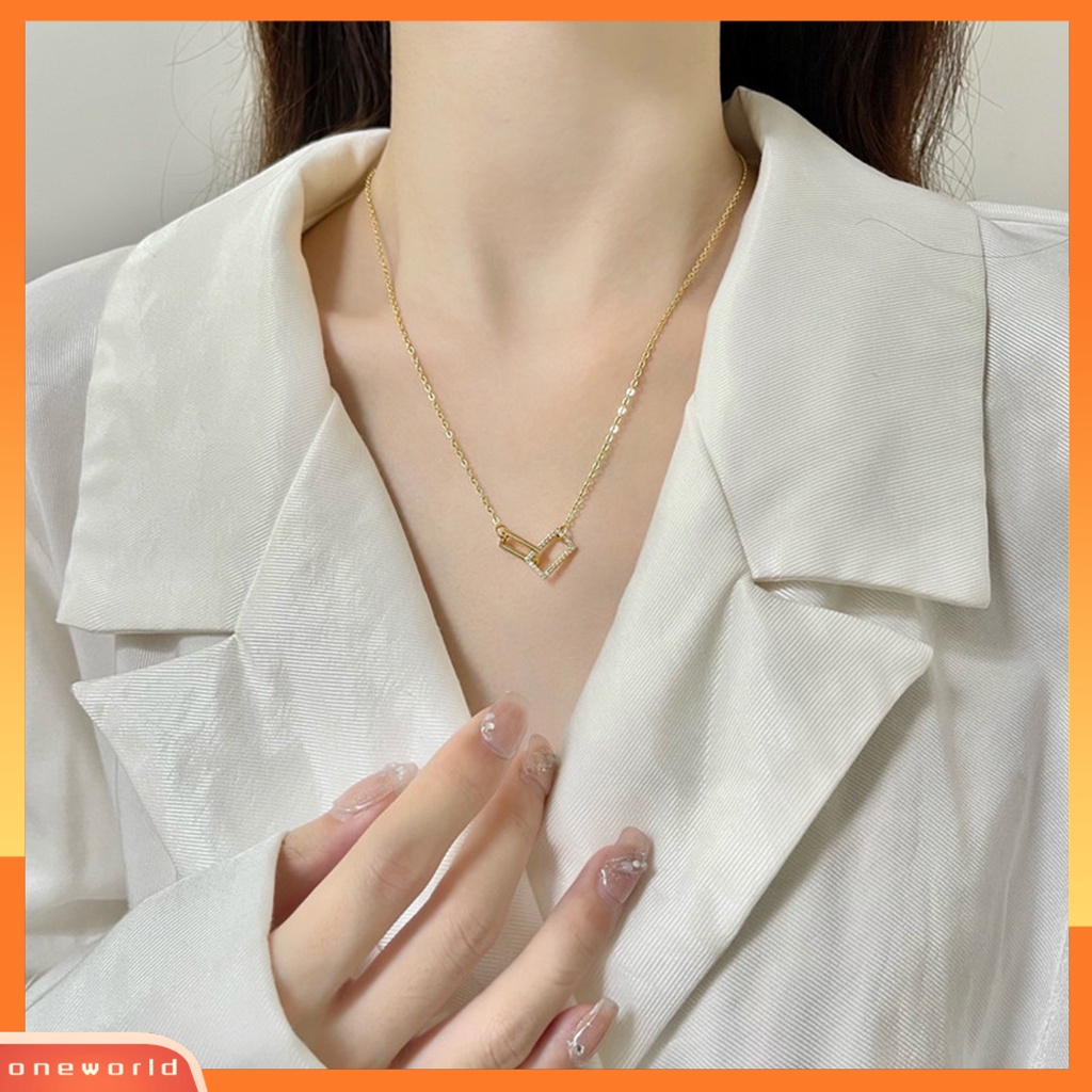 [EONE] Wanita Kalung Geometris Berlian Imitasi Mengkilap Hias Adjustable Extension Rantai Hias Hadiah Double Square Interlock Liontin Klavikula Rantai Perhiasan Untuk Pacaran