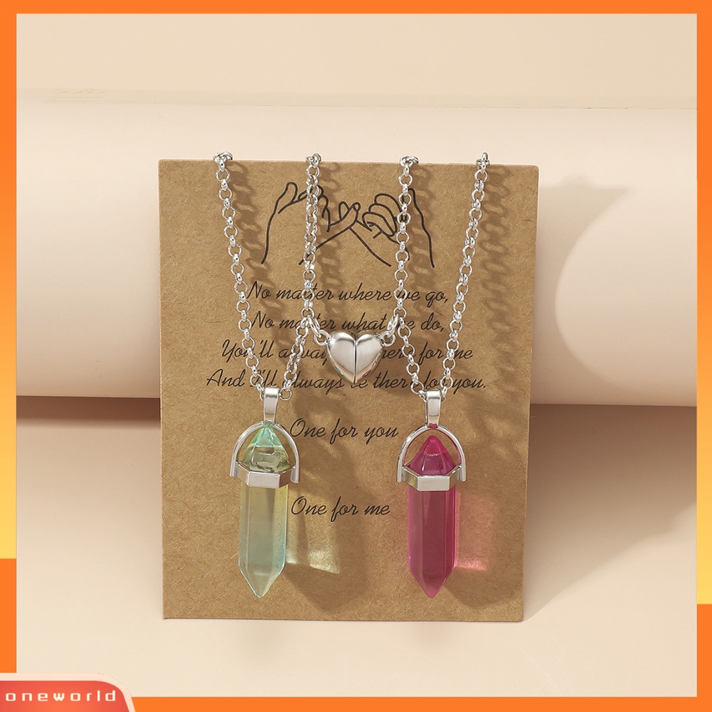 [EONE] 2 Pcs Adjustable Ekstensi Rantai Faux Kristal Pasangan Kalung ic Hati Hexagonal Batu Liontin Kalung Perhiasan Aksesoris