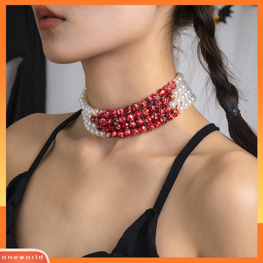 [EONE] Wanita Kalung Mutiara Imitasi Gotik Cantik Hias Pengerjaan Halus Berdandan Vintage Multi-layer Manik-Manik Pendek Kalung Perhiasan Aksesori