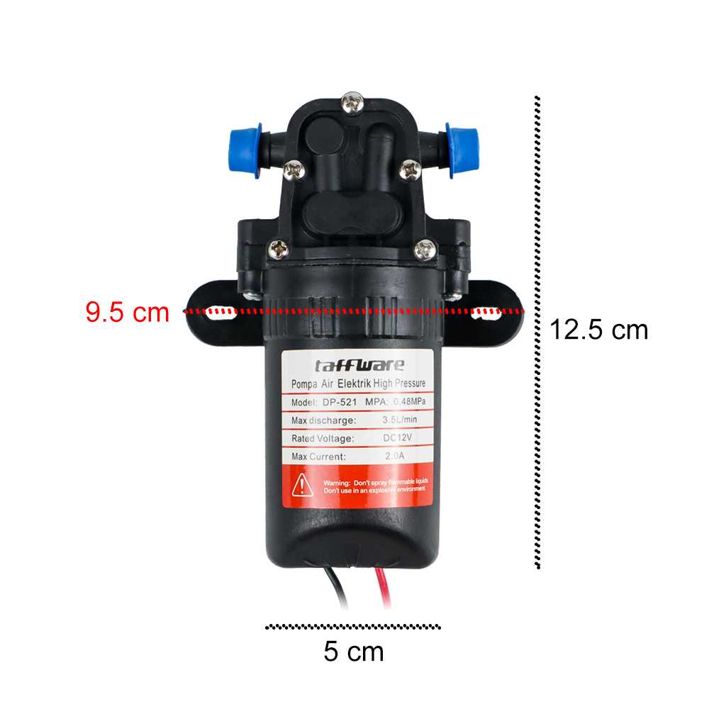 Taffware Pompa Air Elektrik High Pressure 12V 70PSI 3.5L/min - DP-521