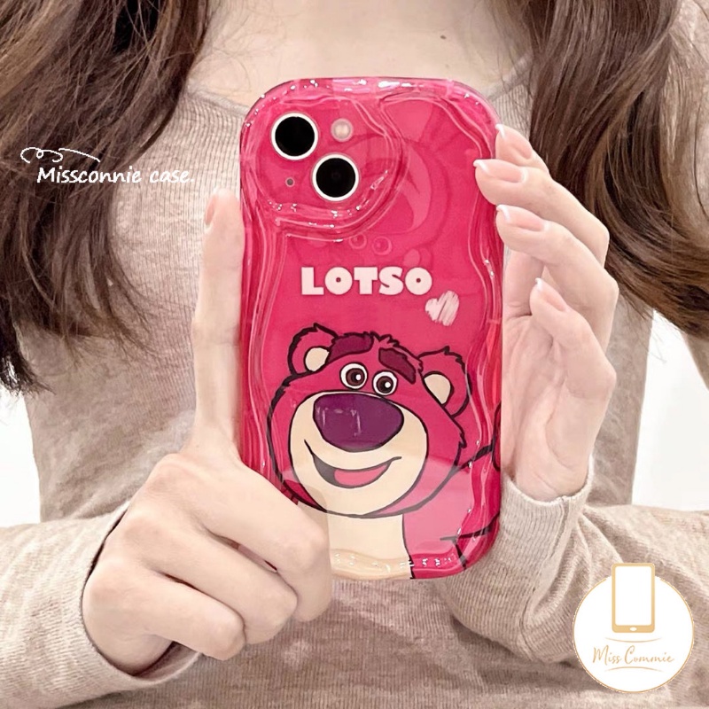 IPHONE Lovely Rose Red Strawberry Bear Manyo Phone Case Kompatibel Untuk Iphone11Xr 11 12 13 14 Pro Max X7 8 6s 6 Plus XS Max SE 2020 3D Wavy Curved Edge Glossy Shockproof Tpu Soft Cover