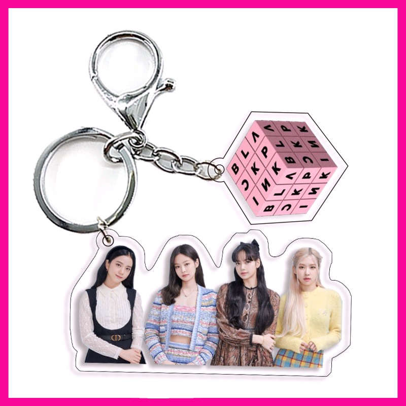 1pc Gantungan Kunci Akrilik Hitam-PINK Black PinkKey Ring Gantung JISOO JENNIE LISA ROSE
