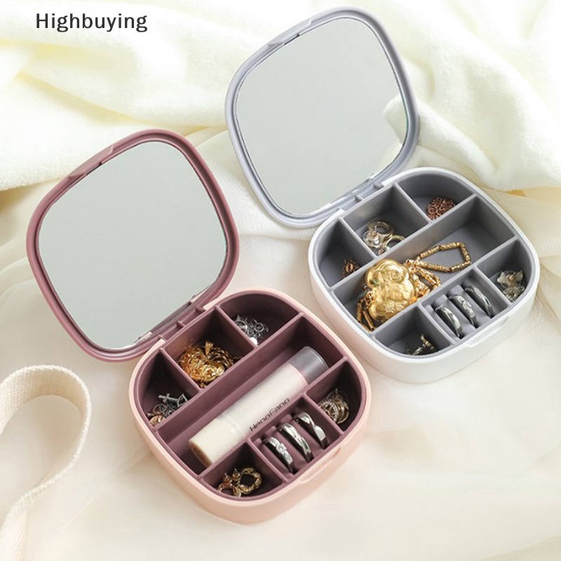 Hbid New Kotak Perhiasan Portable Dengan Cermin Jewelry Organizer Display Kotak Travel Anting Bibir Tempat Penyimpanan Cincin Glory