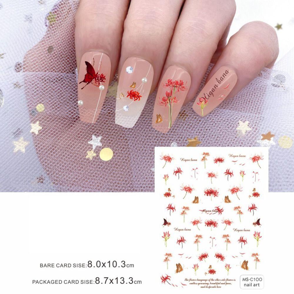 Needway Stiker Kuku Equinox Bunga Dengan Lem Punggung Peach Blossom Vintage Rose Sakura Nail Art Dekorasi