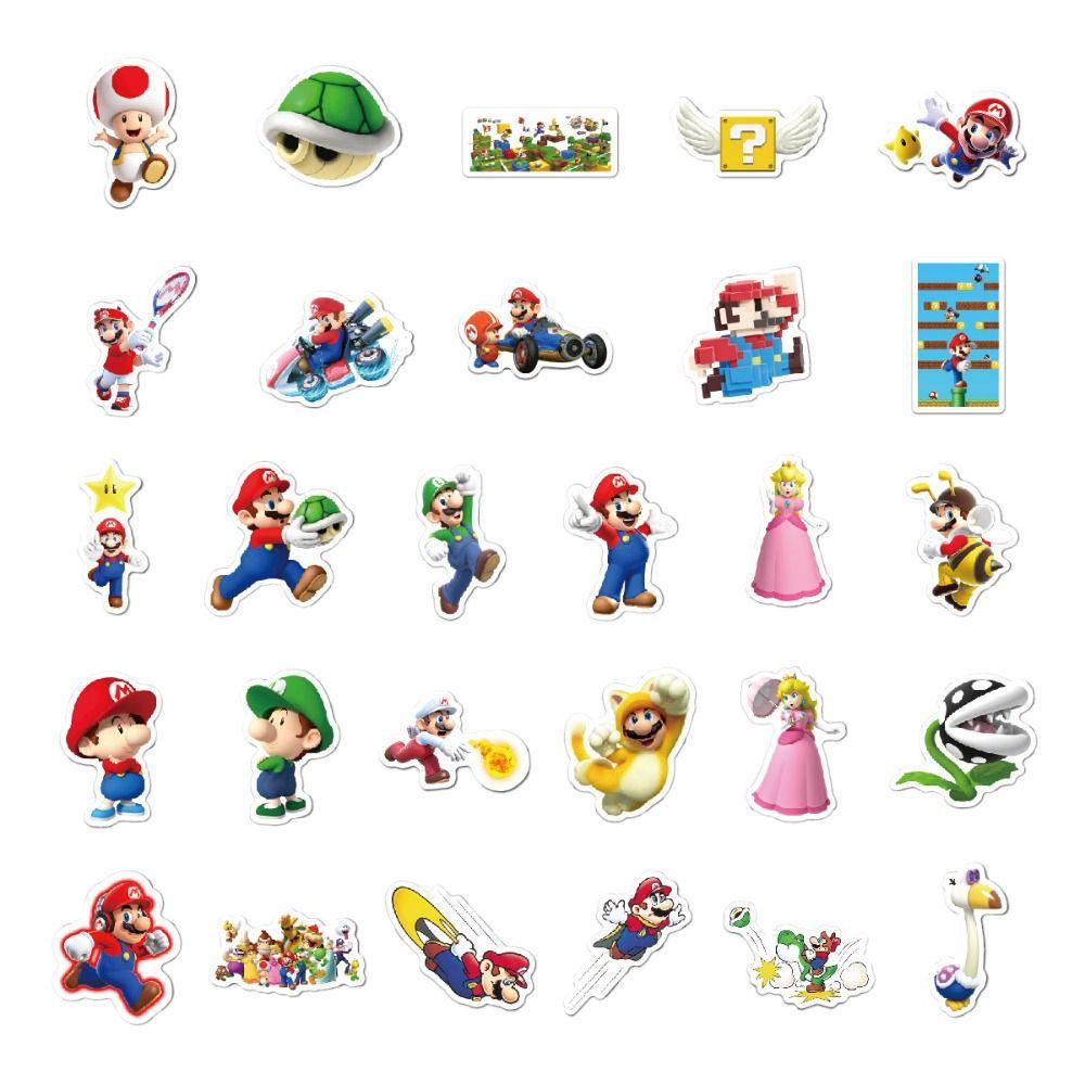 Fishstick Super Mario Stiker Tahan Air Perlengkapan Pesta Interaktif Laptop Sekolah Hadiah Kado Super Mario Bros Anime Peripheral Kartun Alat Tulis Sticker