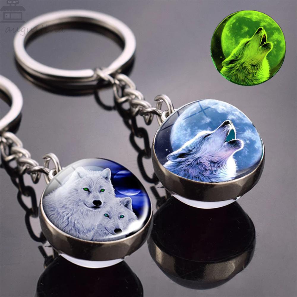 Agustinina Keyring Double Side Creative Pendant Howling Wolf Luminous Gantungan Kunci