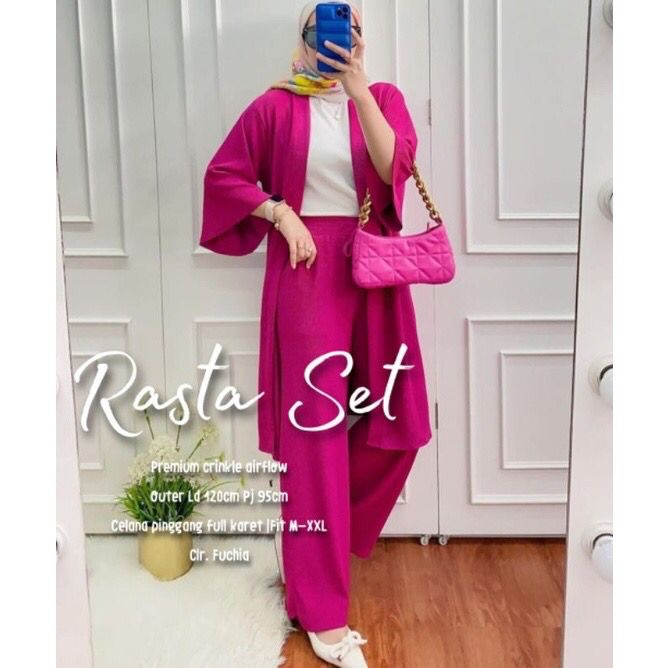 COD - Rasta One Set Wanita Remaja Muslim 2in1 Fit To XL Jumbo Premium Setelan Celana OOTD Kondangan Casual Daily
