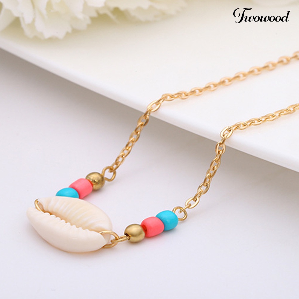 Twowood Bohemian Wanita Musim Panas Pantai Adjustable Manik-Manik Shell Choker Kalung Perhiasan