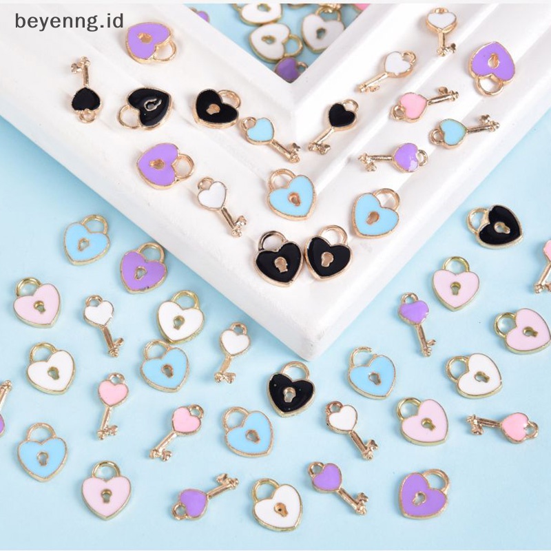 Beyen 10Pcs/Set Enamel Alloy Love Lock Kunci Ch Liontin Perhiasan DIY Membuat Craft ID