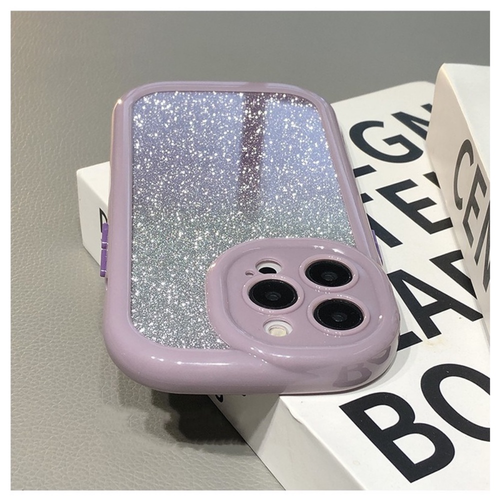 Casing Ponsel Bingkai Oval Glitter Ungu Muda Untuk iPhone 14 Pro 13 12 11 Pro Max Warna Permen Shockproof Bumper Penutup Belakang