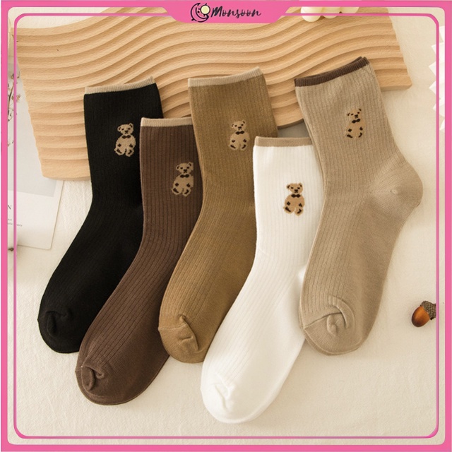 MONSOON - D2037 Kaos Kaki Beruang Cute / Kaos Kaki Fashion / Kaos Kaki K5676 / Kaos Kaki Panjang Motif Bear / Kaos Kaki Pria Wanita Panjang Setinggi Betis