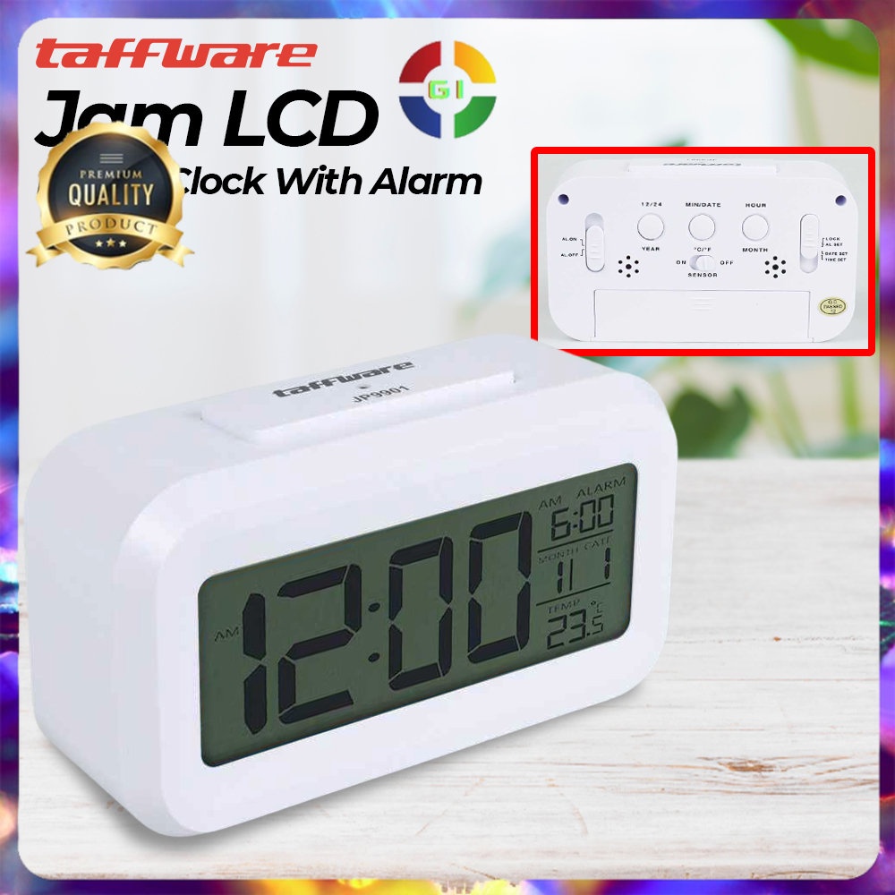 Jam LCD Digital Clock with Alarm White