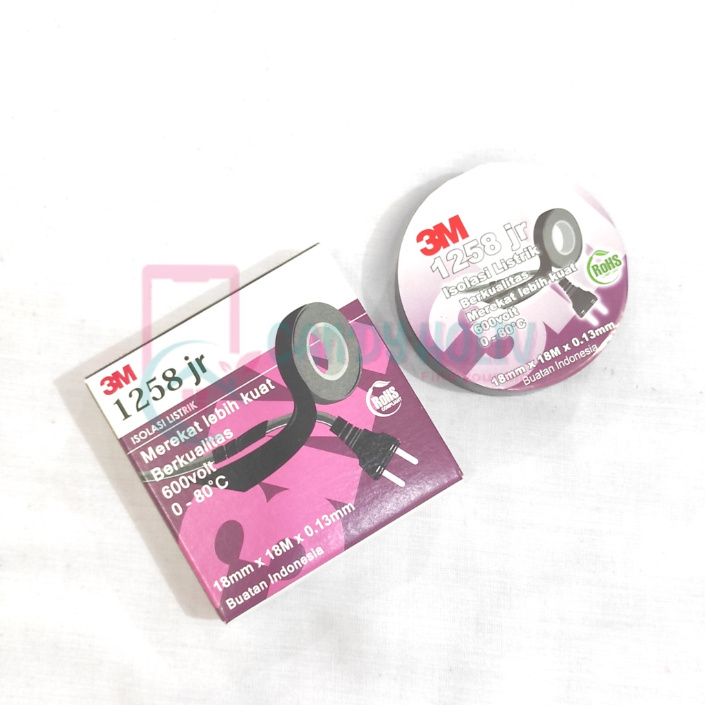 

Solasi Hitam 3M 1258JR Electrical Tape Isolasi Listrik Tahan Panas