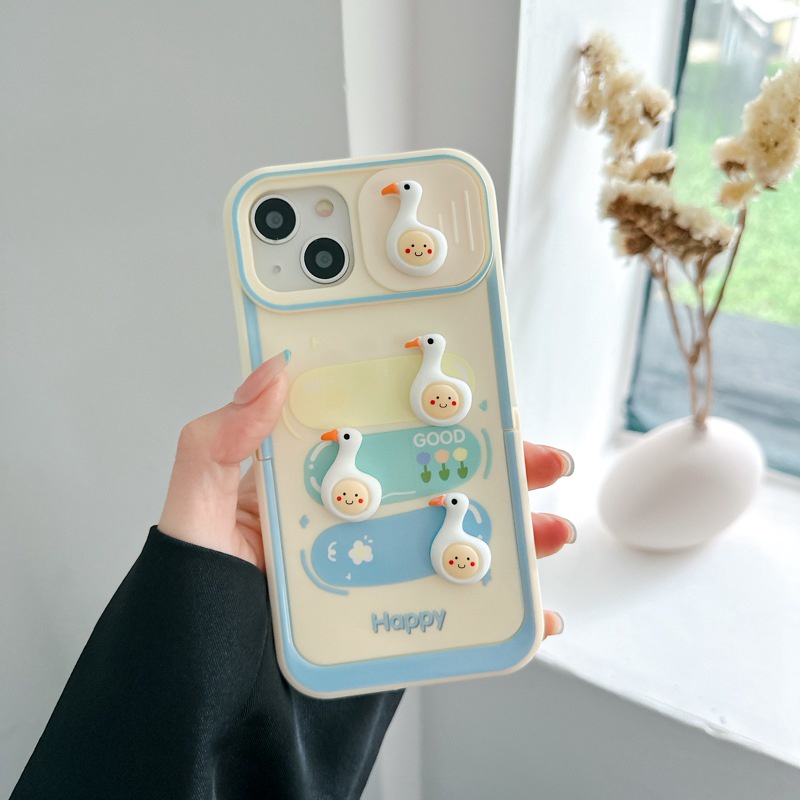 Push Window &amp; Holder Smile Duck Doll Soft Silicon Case HP iP iPhone 14 + Plus 12 13 Pro Max 11 Matte FTD Casing Apple