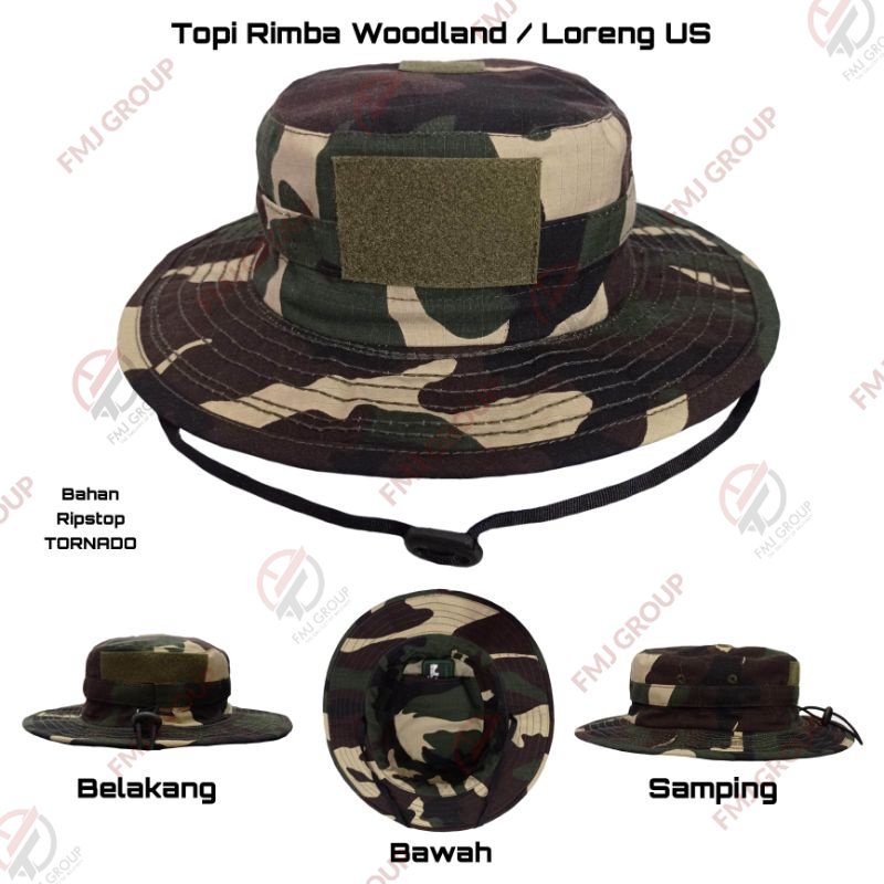 Topi Rimba Woodland Tactical / Bdu / Molay / Topi Rimba Loreng US / Topi Rimba Loreng Woodland