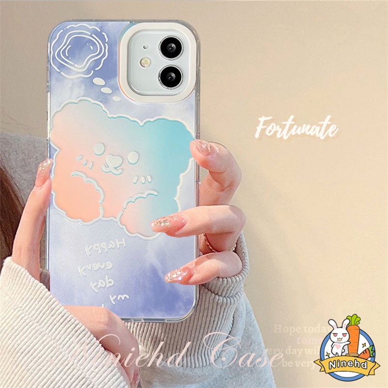 IPHONE Casing Kompatibel Untuk Iphone14 13 12 11 Pro Max X Xr Xs Max8 7 Plus SE 2020 Kartun Beruang Gradien Laser Ponsel Case Kreatif Bening Silikon Lembut Shockproof Bumper Protection Case