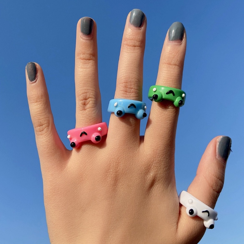 [Harga Grosir] [Gaya cerah/Gaya tidak bersinar] Cincin Resin Kodok Glow-in-the-dark / Fashion Trendi Baru Berwarna Cincin Hewan Bercahaya / Mini Kreatif Wanita Pria Rings / Perhiasan Lucu Sederhana