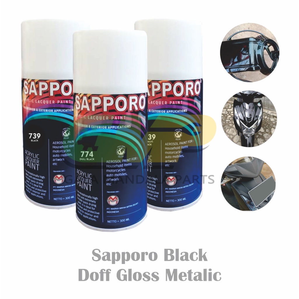 

Sapporo BLACK Doff Glossy Metallic Pilox Cat Semprot Aerosol Paint