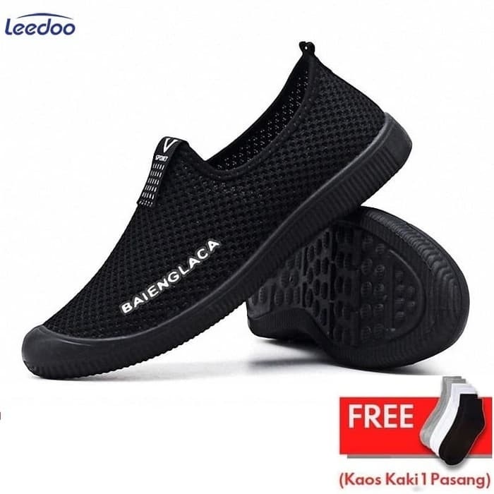 (COD) Leedoo Sepatu Pria Sepatu Slip On Pria Sepatu Casual Pria MR209 - Hitam, 39