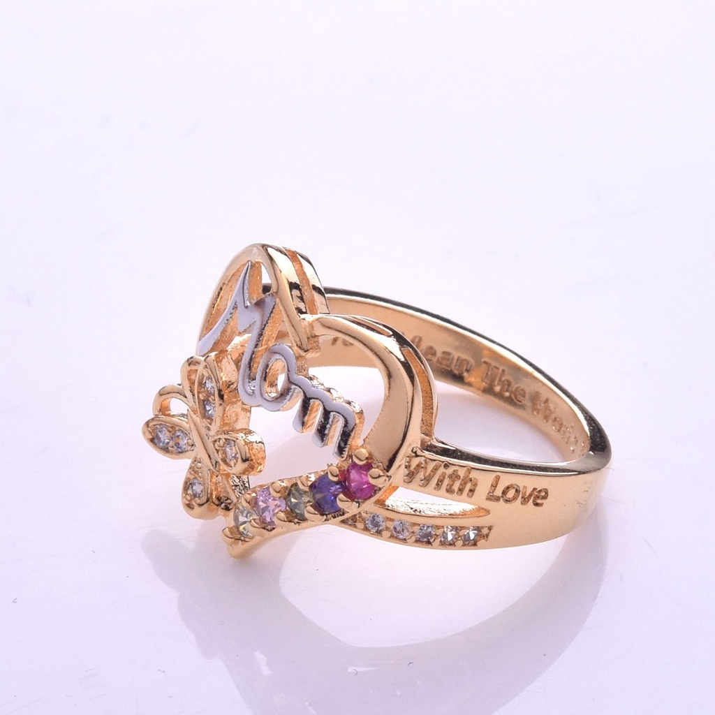 Goldkingdom Aksesoris Perhiasan Fashion Ready Stock Cinta Ibu Cincin Pemisahan Emas Kuning Berlian Band