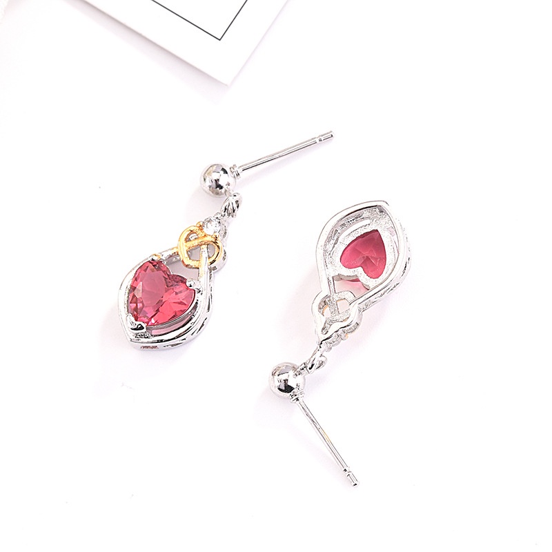 Goldkingdom Fashion Perhiasan Aksesoris Ready Stock Mawar Merah Berbentuk Hati Anting Two Tone Ruby Earrings Perempuan Pernikahan