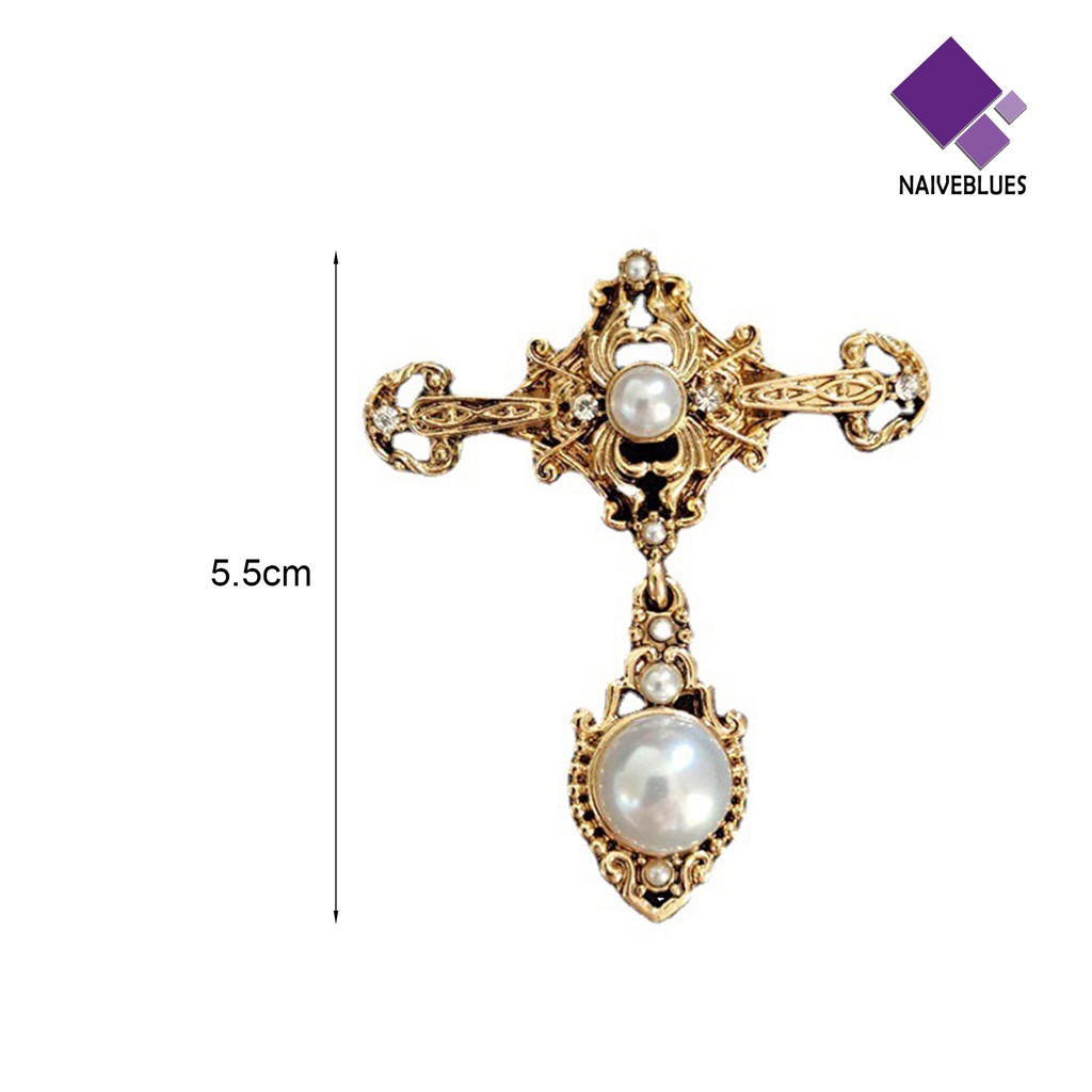 &lt; Naiveblues &gt; Bros Elegan Indah Dekoratif Warna Emas Baroque Mutiara Bros Geometris Untuk