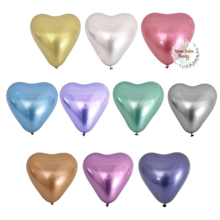 Balon Latex Metalik Chrome Love / Latex Chrome Bentuk Love 12inch