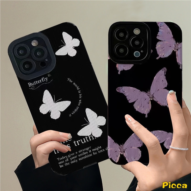 IPHONE Casing Ponsel Kupu-Kupu Retro Tekstur Kulit Mewah Kompatibel Untuk Iphone11 12 13 14 Pro MAX XR 7 8 Plus X XS MAX 7Plus INS Fashion Fantasy Butterfly Shockproof Tpu Soft Cover